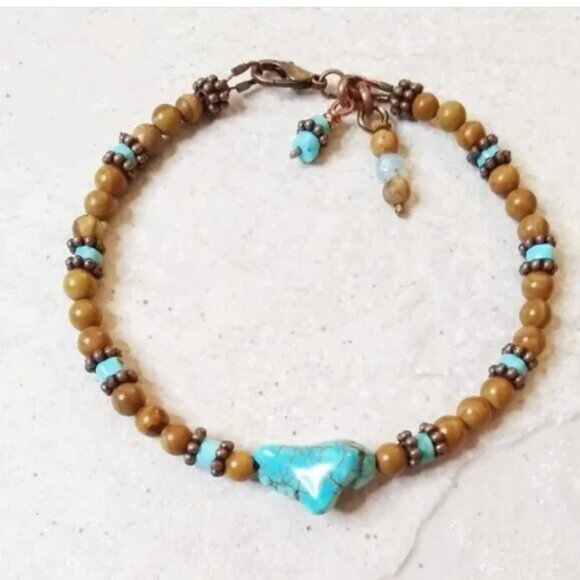 Jewelry Bundle #1: Tan, Copper, Aqua +Turquoise! 2 Slim Bracelets + Earrings - Picture 6 of 13